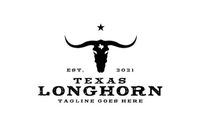 Texas Longhorn - Western Bull Cow Head Silhouette Logo