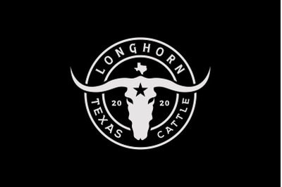 Texas Longhorn, Western Bull Cattle Vintage Retro Label Logo