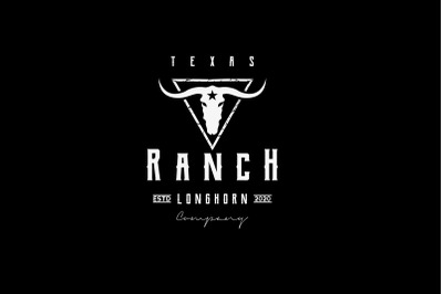 Texas Longhorn, Western Bull Cattle Vintage Retro Label Logo