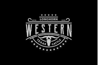 Texas Longhorn, Western Bull Cattle Vintage Retro Label Logo