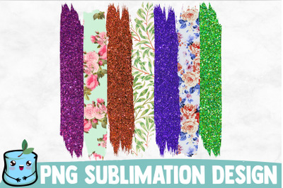 Glitter Flowers Brush Strokes Sublimation Design