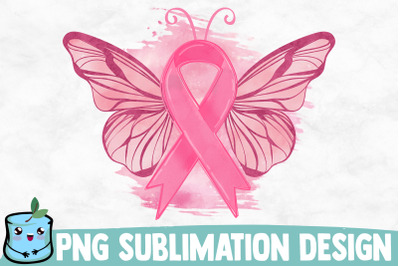 Pink Ribbon Butterfly Sublimation Design