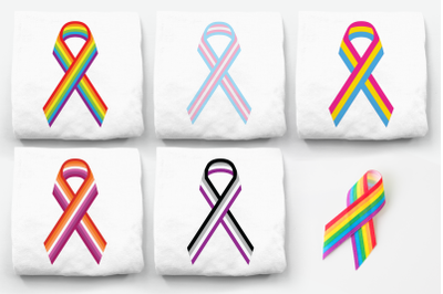 LGBT Pride Striped Awareness Ribbons Set | SVG | PNG | DXF | EPS