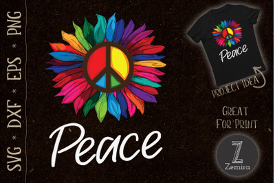 Sunflower Rainbow Peace Sign Hippie