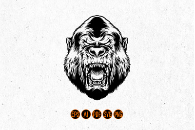 Angry Gorilla Head Silhouette Vector