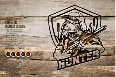 Duck Hunter Mascot Badge Silhouette