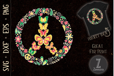 Peace Butterflies flowers Retro Hippie