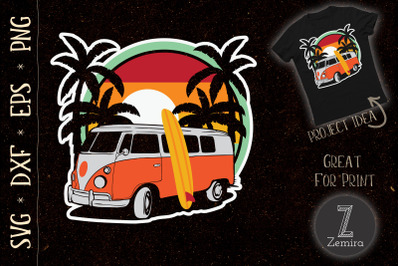 Summer Surfer Beach Hippie Van Surfboard