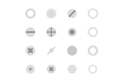 Top view bolt and tapping, screw and rivet, hexagon or cross form