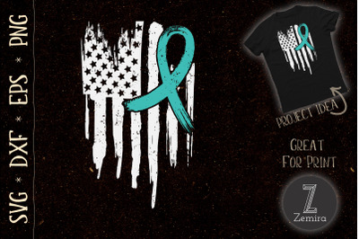 PTSD Teal Ribbon Distressed US Flag