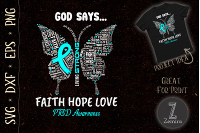 Butterfly Faith Hope Love PTSD Awareness