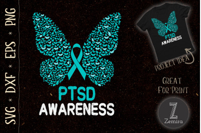 Butterfly PTSD Awareness Teal Ribbon