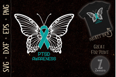 PTSD Apparel Butterfly Teal Ribbon