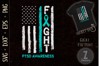 PTSD Warrior US Flag Teal Ribbon