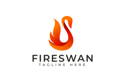 Fire Swan Logo, Creative fire orange abstract swan logo design