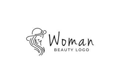 Monoline Woman with Hat. Line Art for Spa or fashion logo design