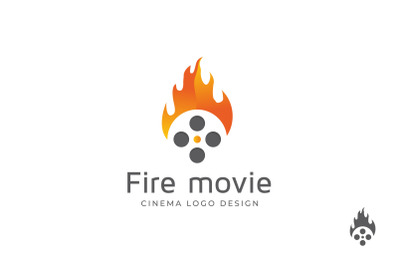 Movie Roll Cinema with Fire Flames Logo Design