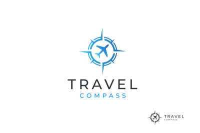 Compass with Plane for Transport or Travel Logo Design