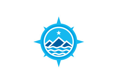 Mountain Adventure with Compass Badge Logo Design Inspiration