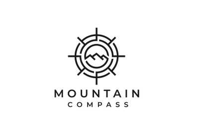 Line art Compass and Mountain for Travel / Adventure Logo Design&nbsp;