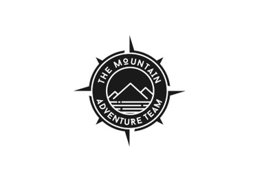 Mountain Adventure with Compass Badge Logo Design