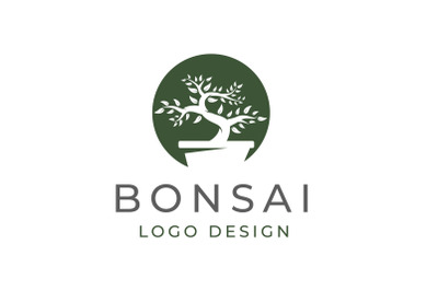 Bonsai Logo Design. Japanese Mini Small Plant Tree on Pot