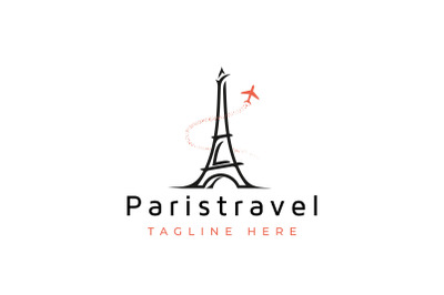 Paris Eiffel Tower with Plane for Travel Logo Design