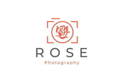 Camera with Rose Flower for photography Logo Design