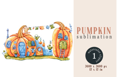 Watercolor cute pumpkin sublimation- 1 png file