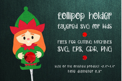 Christmas Elf Girl Lollipop Holder template SVG