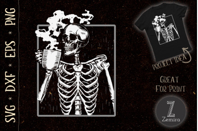 Coffee Drinking Skeleton Skull Halloween