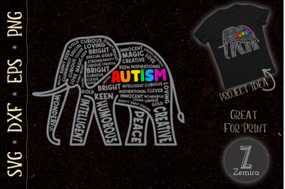 Autism Awareness Elephant Typography