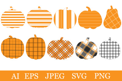 Pumpkin plaid print. Pumpkin silhouette SVG. Pumpkin strips