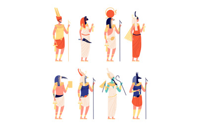 Egypt characters. Ancients egyptian god, old culture goddess. Osiris h