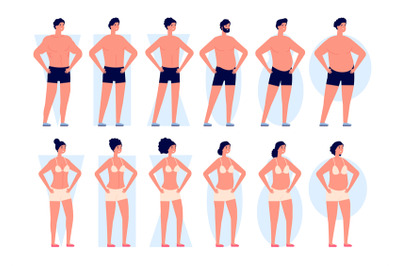 Body types. Woman shapes&2C; men bodies silhouettes. Fashion icons&2C; diffe