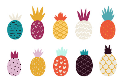 Doodle abstract pineapple. Colorful pineapples, trendy fruits print. F