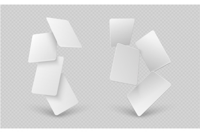 Falling paper cards. White business card, 3d mock up empty gift vouche