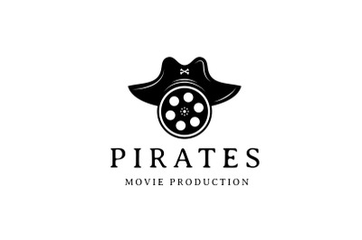 Pirates Hat with Film Reel for Movie Production Logo Design