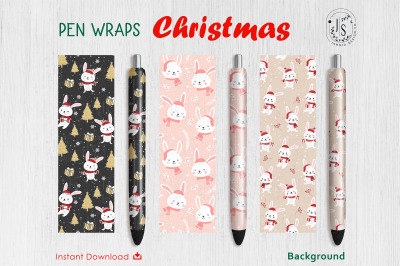 Christmas Bunny Rabbit Pen Wraps PNG file set