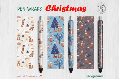 Christmas Fox Pen Wraps, Red Fox PNG file set