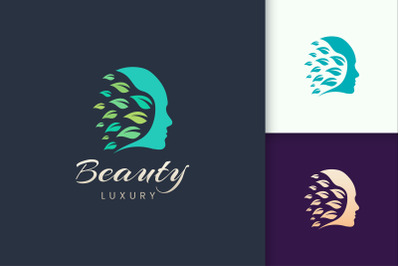 Beauty Logo With Face and Leaf Logo