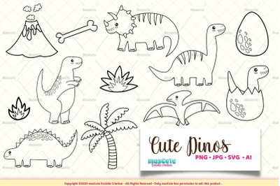 Cute Dinosaurs coloring pages&2C; svg bundle