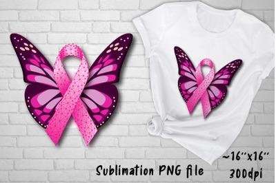 Pink ribbon and butterfly Breast cancer sublimation design.