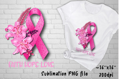 Breast cancer awareness sublimation design. Pink ribbon png