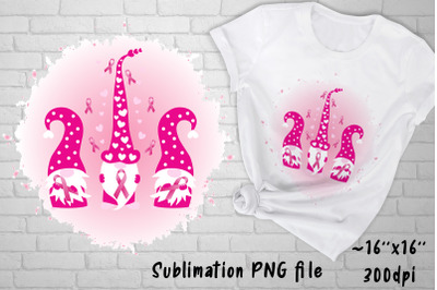 Breast cancer awareness sublimation png. Pink ribbon gnomes
