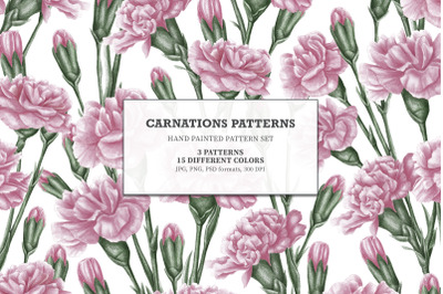 Pink Carnations patterns|Hand painted Pattern Set |PNG |JPG|