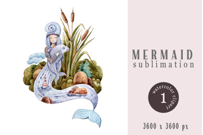 Watercolor mermaid t-shirt sublimation design / clipart