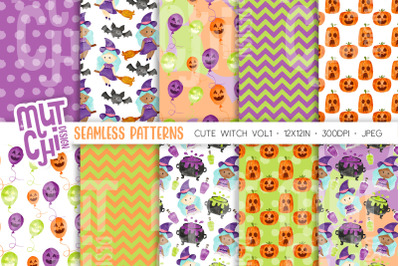 Cute Witch Seamless Patterns Vol1