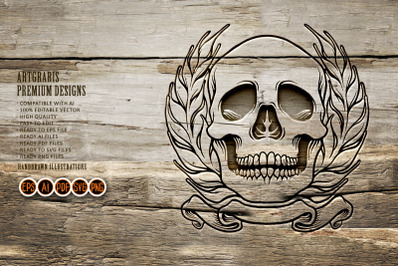 Skull Wheat Frame Silhouette SVG