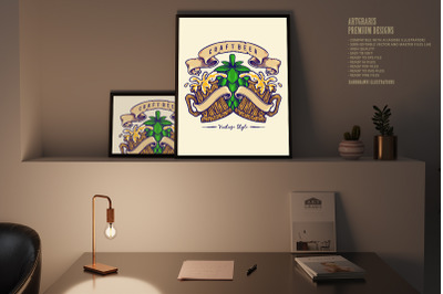 Vintage Craft Beer with Wooden Glasses and banner Illustrations